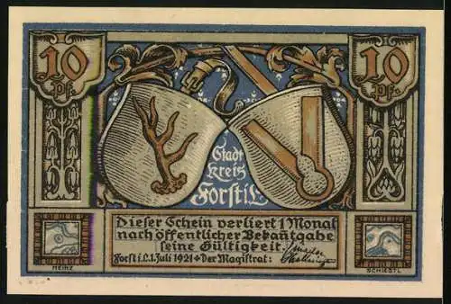 Notgeld Forst i. L. 1921, 10 Pfennig, Die Webeschule