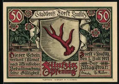 Notgeld Forst i. L. 1921, 50 Pfennig, Partie im Rosengarten