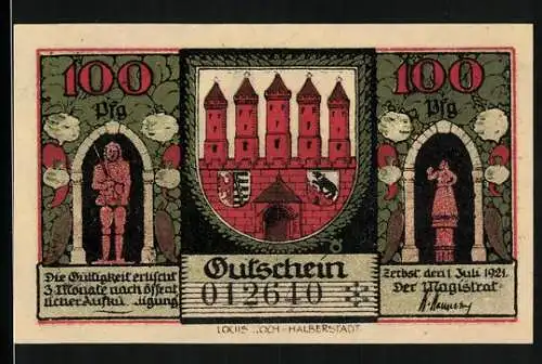 Notgeld Zerbst i. Anhalt 1921, 100 Pfennig, Belebte Szene auf dem Marktplatz