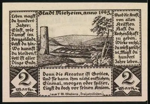 Notgeld Nieheim i. Westfalen 1921, 2 Mark, Stadtwappen