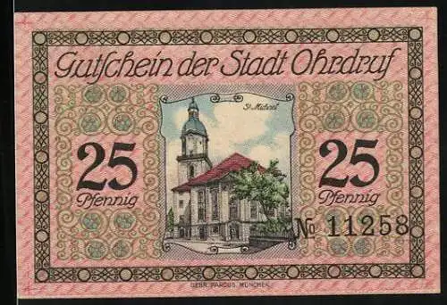 Notgeld Ohrdruf 1921, 25 Pfennig, Kirche St. Michael