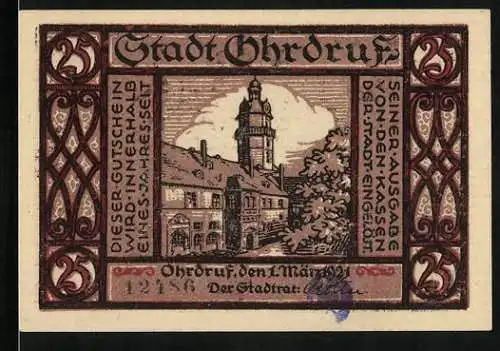 Notgeld Ohrdruf 1921, 25 Pfennig, Rathaus