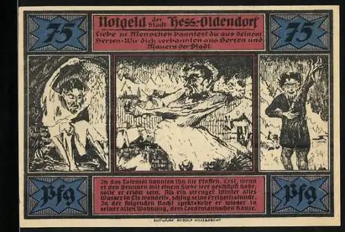 Notgeld Hess.-Oldendorf 1921, 75 Pfennig, der Hohenstein und die Baxmann-Legende
