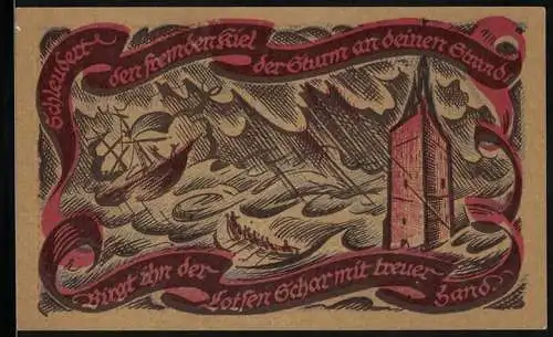 Notgeld Oldenburg 1921, 50 Pfennig, Schiff in Not auf stürmischer See