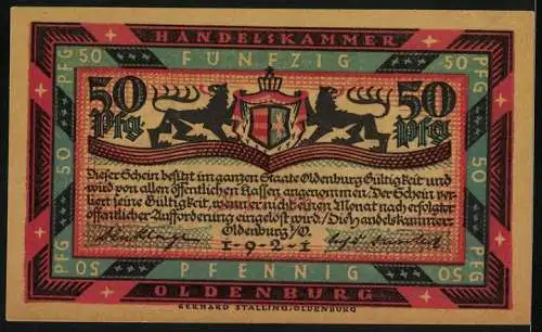 Notgeld Oldenburg 1921, 50 Pfennig, Graf Anton Günther zu Pferde
