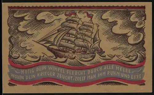 Notgeld Oldenburg 1921, 50 Pfennig, Segelschiff auf stürmischer See