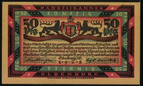 Notgeld Oldenburg 1921, 50 Pfennig, Segelschiff auf stürmischer See