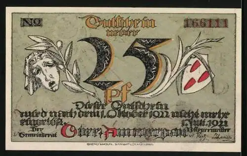 Notgeld Ober-Ammergau 1921, 25 Pfennig, Kind am Wegkreuz vor der Stadt