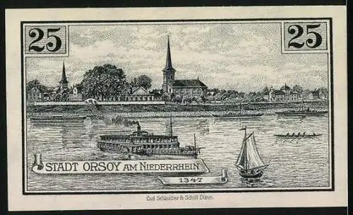 Notgeld Orsoy 1921, 25 Pfennig, Kuhtor, Stadtsiegel