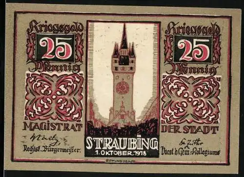 Notgeld Straubing 1918, 25 Pfennig, Turm