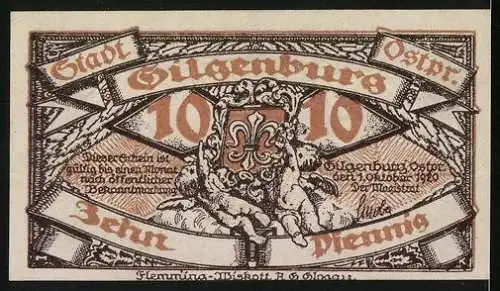 Notgeld Gilgenburg /Ostpr. 1920, 10 Pfennig, Die Gilgenburg im 16. Jahrhundert