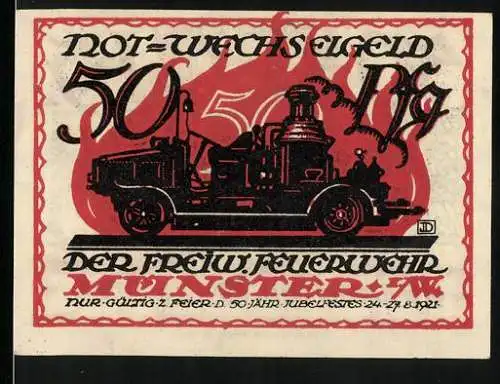 Notgeld Münster i. W., 1921, 50 Pfennig, Kraftfahrzeug