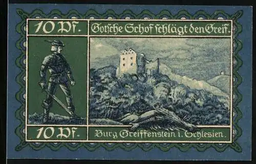 Notgeld Greiffenberg i. Schl. 1920, 10 Pfennig, Burg Greiffenstein