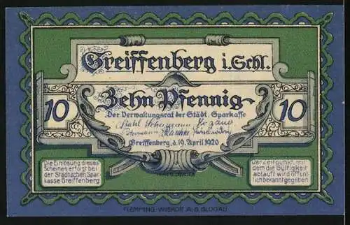 Notgeld Greiffenberg i. Schl. 1920, 10 Pfennig, Burg Greiffenstein