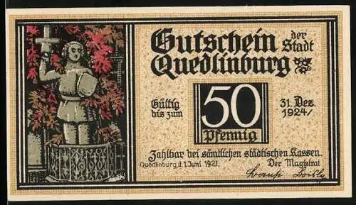 Notgeld Quedlinburg 1921, 25 Pfennig, Klopstock`s Geburtshaus, Roland