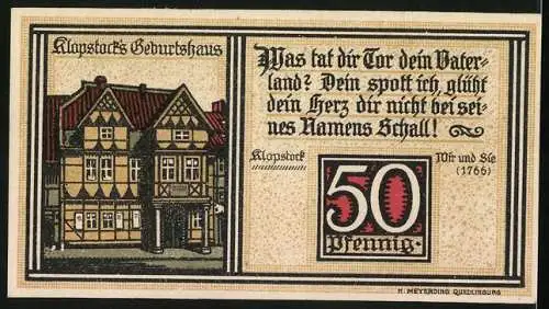 Notgeld Quedlinburg 1921, 25 Pfennig, Klopstock`s Geburtshaus, Roland