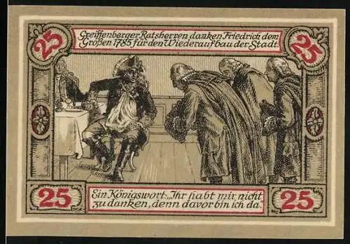 Notgeld Greiffenberg i. Schl. 1920, 25 Pfennig, Greiffenberger Ratsherren bei Friedrich dem Grossen 1785