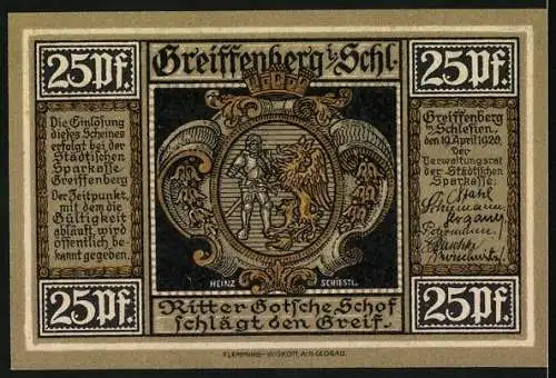 Notgeld Greiffenberg i. Schl. 1920, 25 Pfennig, Greiffenberger Ratsherren bei Friedrich dem Grossen 1785