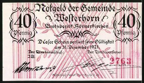 Notgeld Westerhorn 1921, 40 Pfennig, Wolf und Bär im Wald