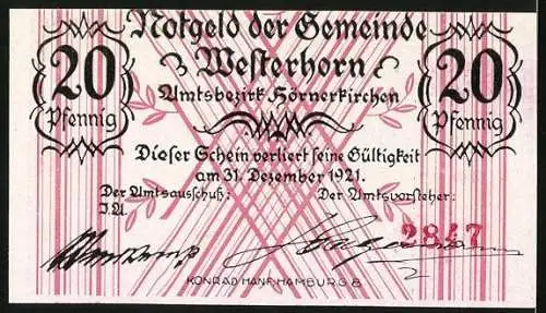 Notgeld Westerhorn 1921, 20 Pfennig, Volksfest mit Gedicht, Strandpartie