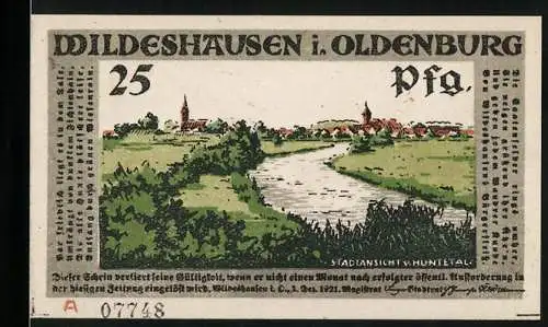 Notgeld Wildeshausen i. Oldenburg 1921, 25 Pfennig, Ortsansicht vom Huntetal, General auf der Parade