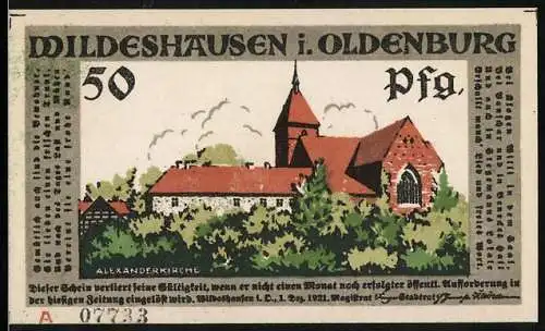 Notgeld Wildeshausen i. Oldenburg 1921, 50 Pfennig, Alexanderkirche, Gefangene in Ketten