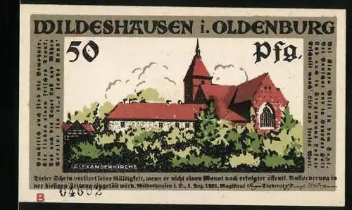 Notgeld Wildeshausen i. Oldenburg 1921, 50 Pfennig, Die Alexanderkirche, Gefangene in Ketten