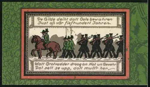 Notgeld Wildeshausen i. Oldenburg 1921, 1 Mark, Portal am Kapitelhaus, Soldatenmarsch