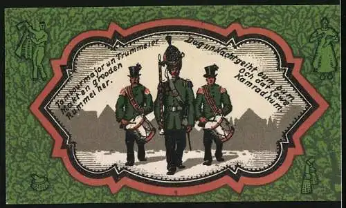 Notgeld Wildeshausen i. Oldenburg 1921, 50 Pfennig, Blick zur Elisabeth Heilstätte, zwei Trommler und der Tambourmajor