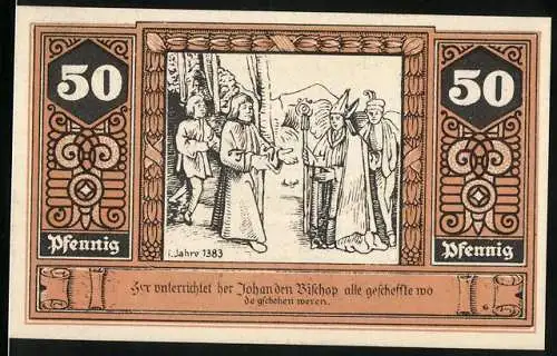 Notgeld Wilsnack, 50 Pfennig, Wunderblut-Kirche, Herr Johann und der Bischoff