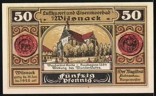 Notgeld Wilsnack, 50 Pfennig, Wunderblut-Kirche, Das Dorf verbrennt
