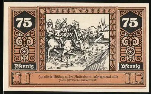Notgeld Wilsnack, 75 Pfennig, Bischof reitet nach Plattenburg