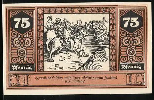 Notgeld Wilsnack, 75 Pfennig, Der Bischof mit seinen Leuten am Flus