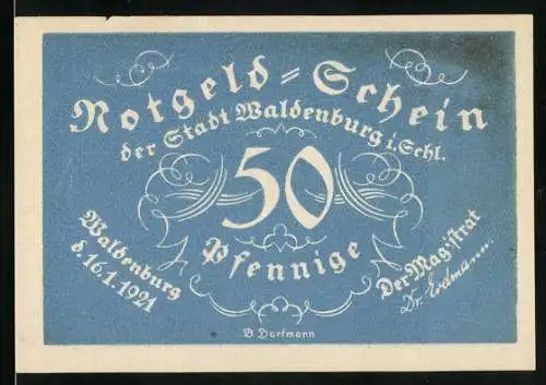 Notgeld Waldenburg 1921, 50 Pfennig, Jubiläum der Waldenburger Bergkapelle