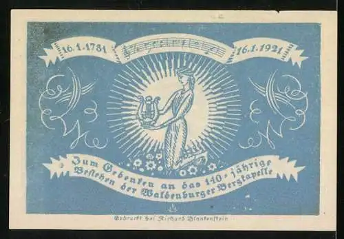 Notgeld Waldenburg 1921, 50 Pfennig, Jubiläum der Waldenburger Bergkapelle
