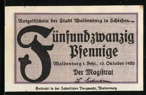 Notgeld Waldenburg 1920, 25 Pfennig, Das Wort Notgeld in grossen Initialen
