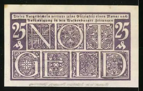 Notgeld Waldenburg 1920, 25 Pfennig, Das Wort Notgeld in grossen Initialen