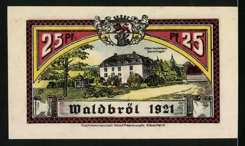 Notgeld Waldbröl 1921, 25 Pfennig, Altes Amtshaus in Denklingen