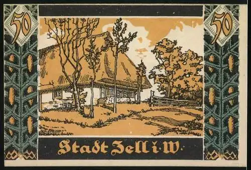 Notgeld Zell i. W. 1921, 50 Pfennig, Alter Bauernhof