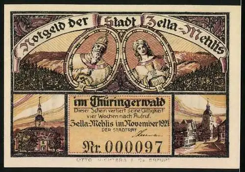 Notgeld Zella-Mehlis 1921, 50 Pfennig, Bischof und junge Frau