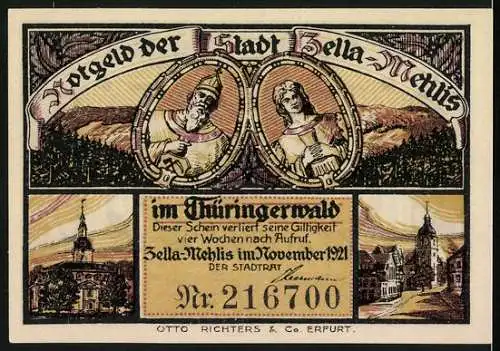 Notgeld Zella-Mehlis 1921, 50 Pfennig, Frau und Bischof rennen auseinander