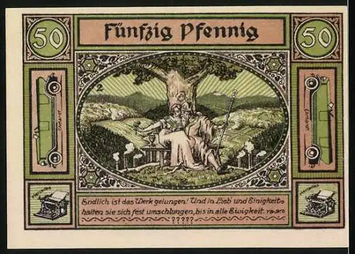 Notgeld Zella-Mehlis 1921, 50 Pfennig, Bischof und die Frau sitzen eng an eng