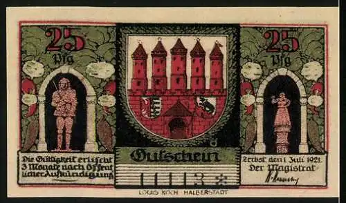 Notgeld Zerbst i. Anhalt 1921, 25 Pfennig, Rathaus und Rats-Brauerei