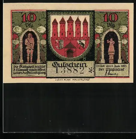 Notgeld Zerbst i. Anhalt 1921, 10 Pfennig, Wappen, Museum