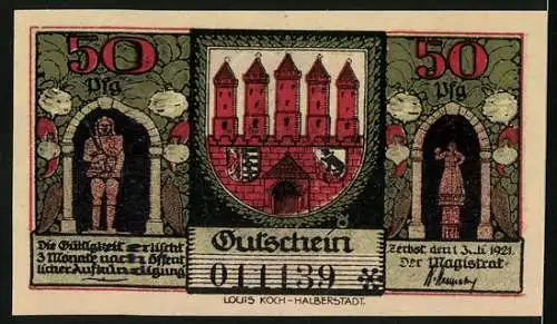 Notgeld Zerbst i. Anhalt 1921, 40 Pfennig, Dornburger Tor, Wappen