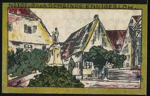 Notgeld Ennigerloh 1921, 1 Mark, Ortspartie, Wappen