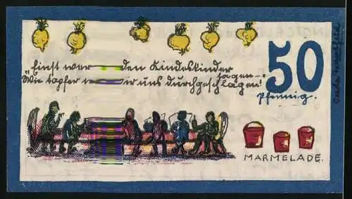 Notgeld Ennigerloh 1921, 50 Pfennig, Zeitungsleser, Marmelade-Eimer