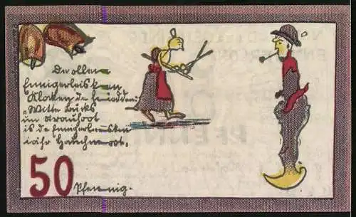 Notgeld Ennigerloh 1921, 50 Pfennig, Wappen, Mann mit Pfeife
