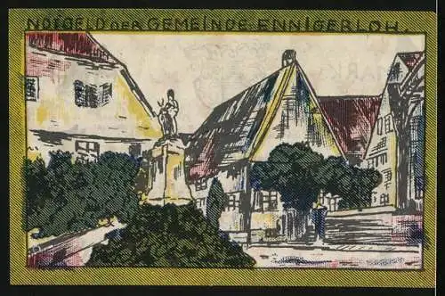 Notgeld Ennigerloh 1921, 1 Mark, Wappen, Ortspartie