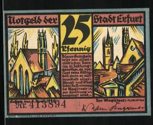 Notgeld Erfurt 1920, 25 Pfennig, Krämerbrücke und Aegidienkirche